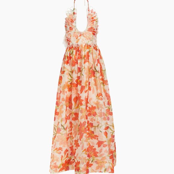 ZimmermannTranquility Linen-Silk Lily Feather A-Line Gown